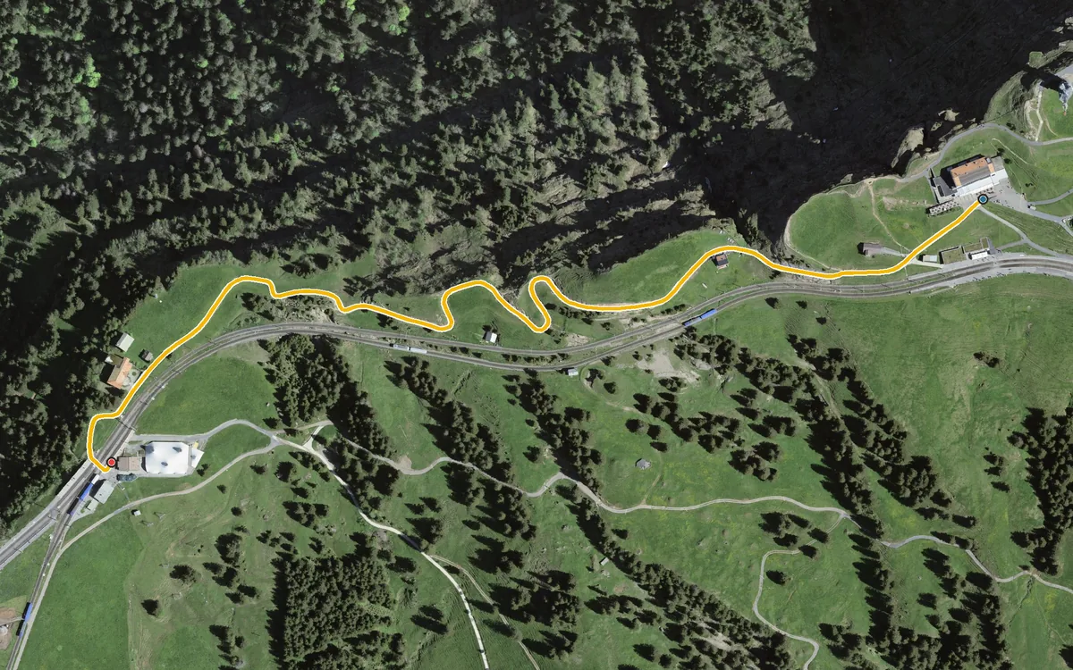 Vista aerea con il percorso tracciato: Breve passeggiata panoramica da Rigi Kulm