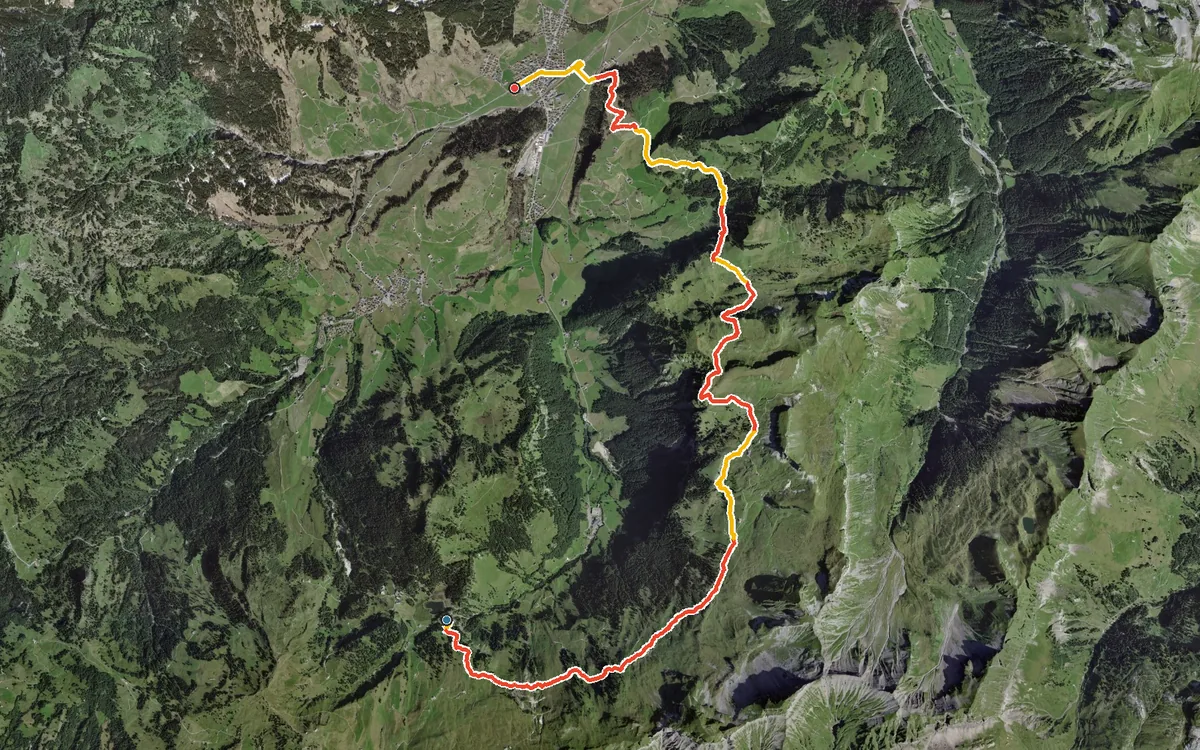 Vista aerea con il percorso tracciato: Dal Seebli a Unteriberg per il Chäserenstöckli