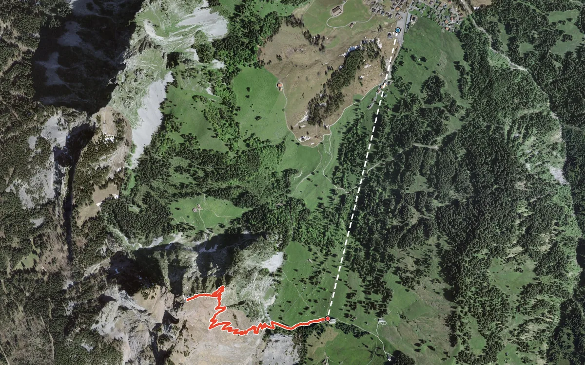 Vista aerea con il percorso tracciato: Sul Grosser Mythen da Brunni