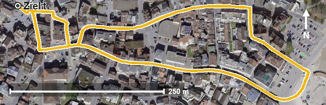 Luftbild mit eingezeichneter Route: Dorfrundweg Einsiedeln