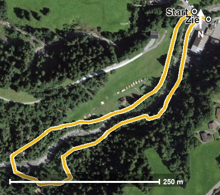 Luftbild mit eingezeichneter Route: Eibi's Erlebnisweg