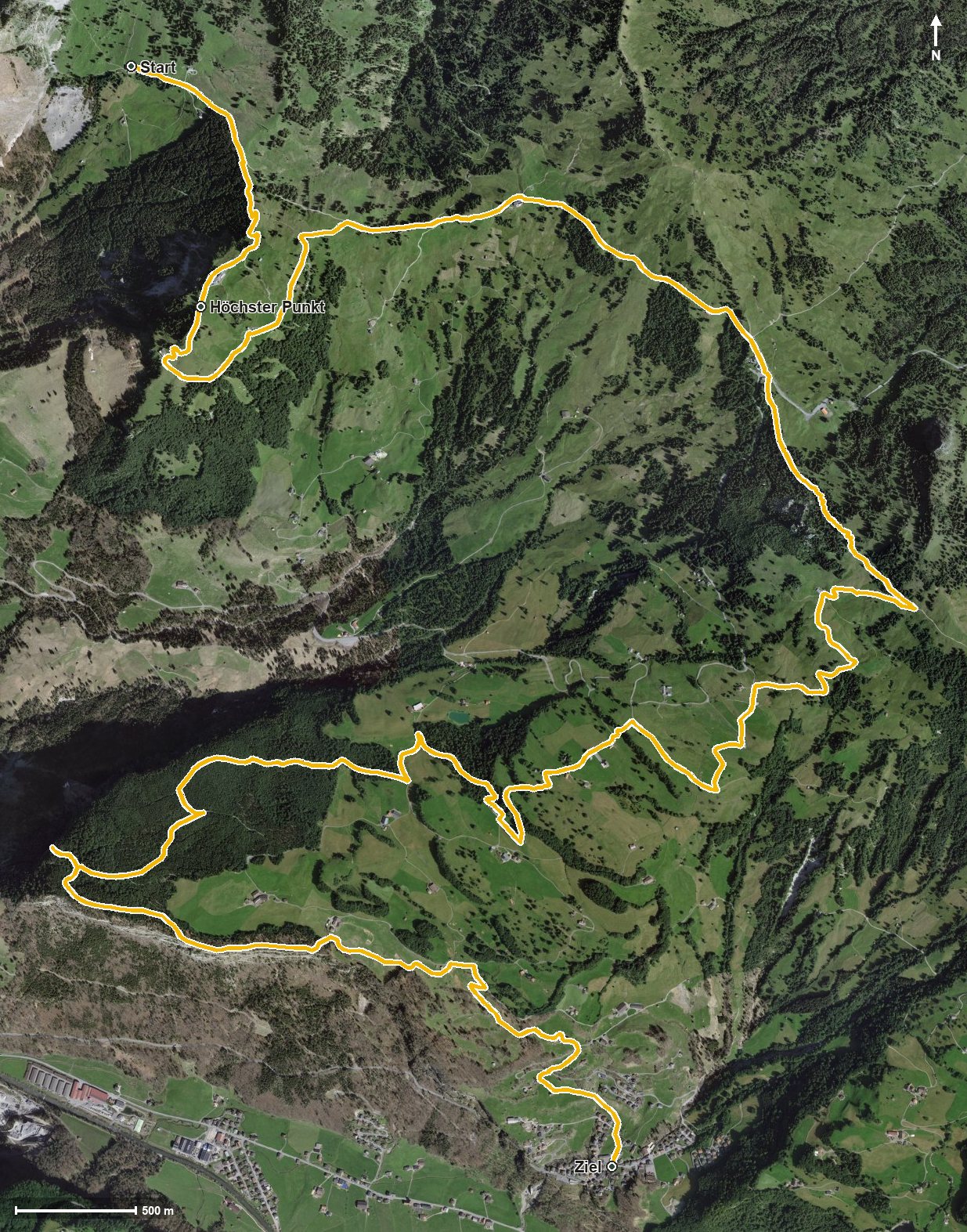 Luftbild mit eingezeichneter Route: Etappe: Rotenflue - Ibergeregg - Illgau | Schwyzer Tal- &amp; Gipfeltour