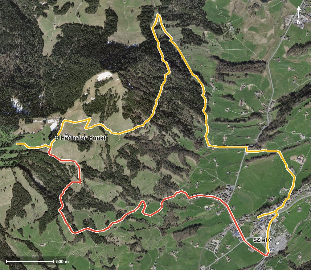 Luftbild mit eingezeichneter Route: Festungsweg