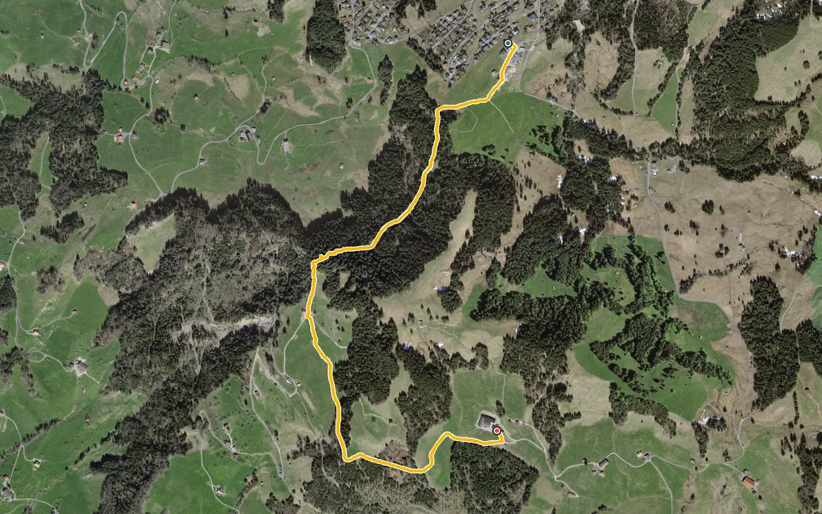 Vista aerea con il percorso tracciato: Breve passeggiata sul Mostelberg