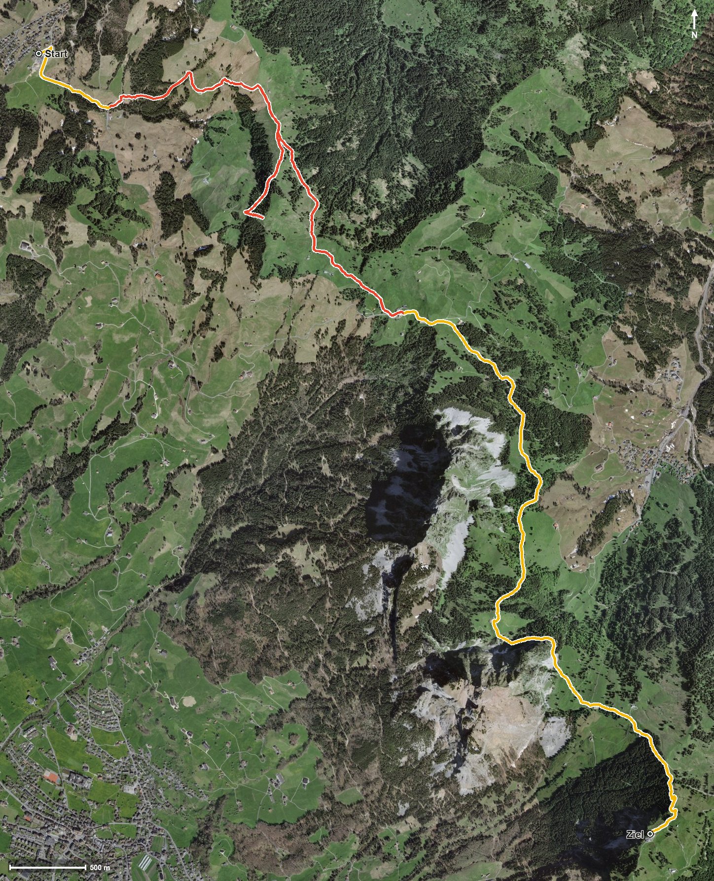 Luftbild mit eingezeichneter Route: Hochstuckli-Gipfelgenuss: Mostelberg - Rotenflue