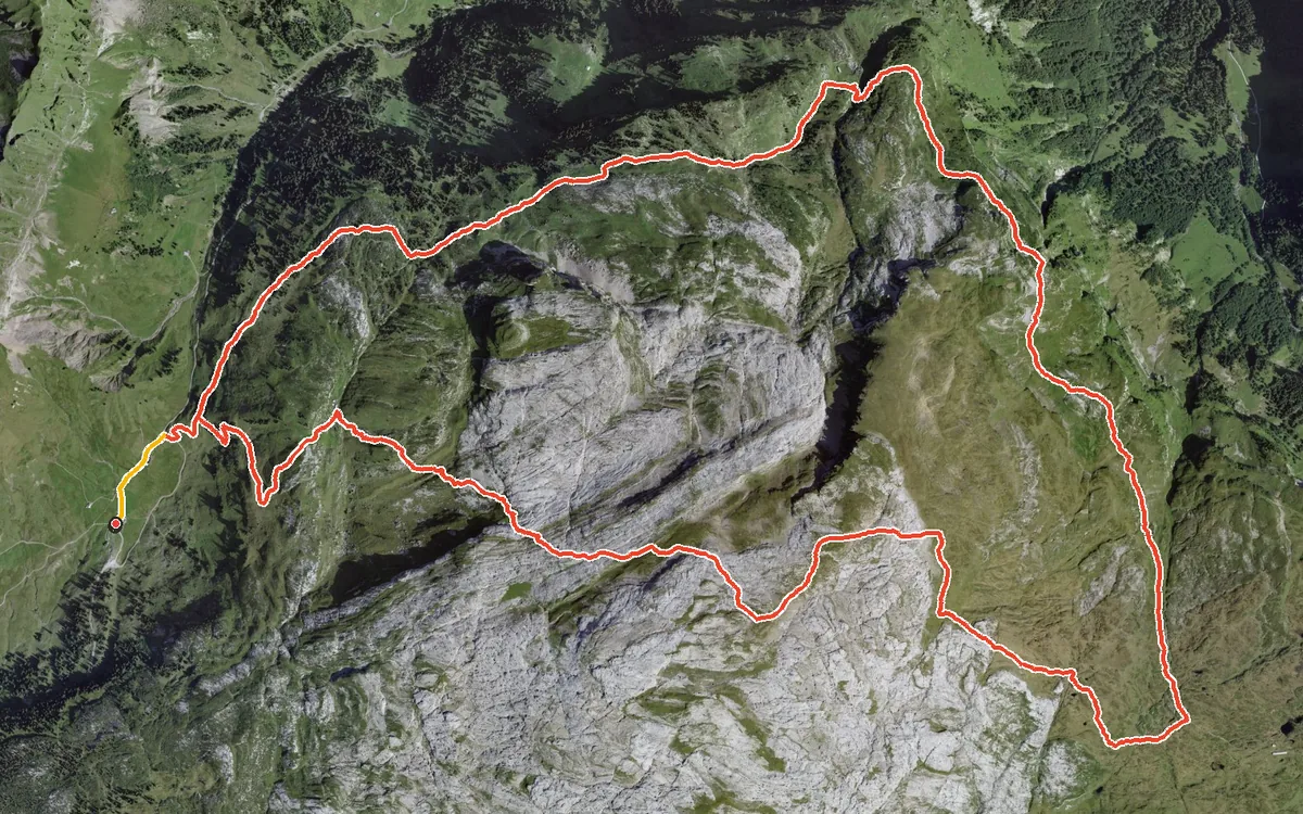 Vista aerea con il percorso tracciato: Anello dal Pragelpass alla Silberen