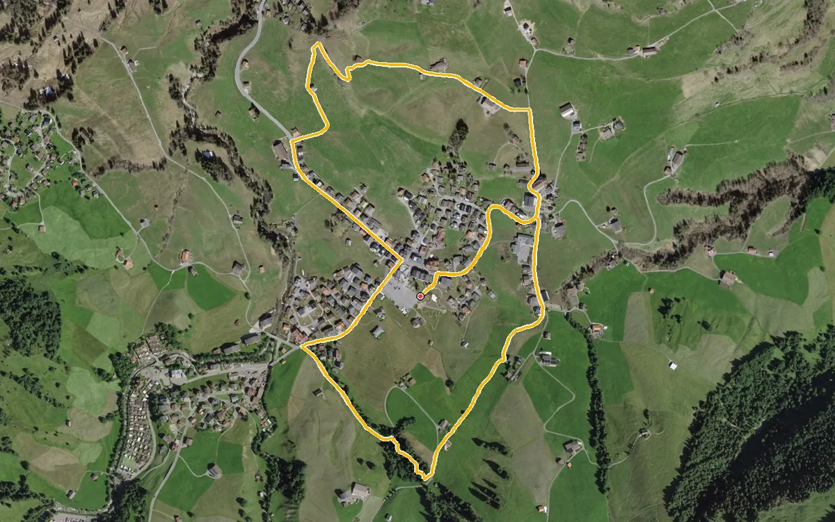 Vista aerea con il percorso tracciato: Anello per famiglie dal Roggen, a Oberiberg