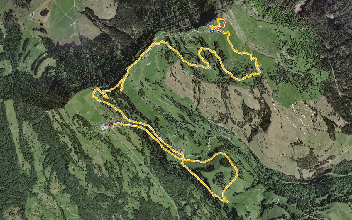 Vista aerea con il percorso tracciato: Escursione gourmet da Rigi Kulm a Rigi Kaltbad