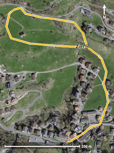 Luftbild mit eingezeichneter Route: Pfylenweg