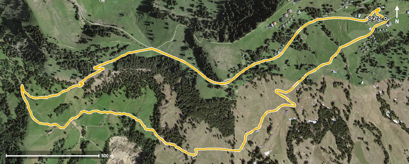 Luftbild mit eingezeichneter Route: Rigi Burggeist - Vitznaueralpen Rundweg