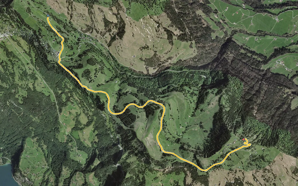 Vista aerea con il percorso tracciato: Da Rigi First a Rigi Scheidegg