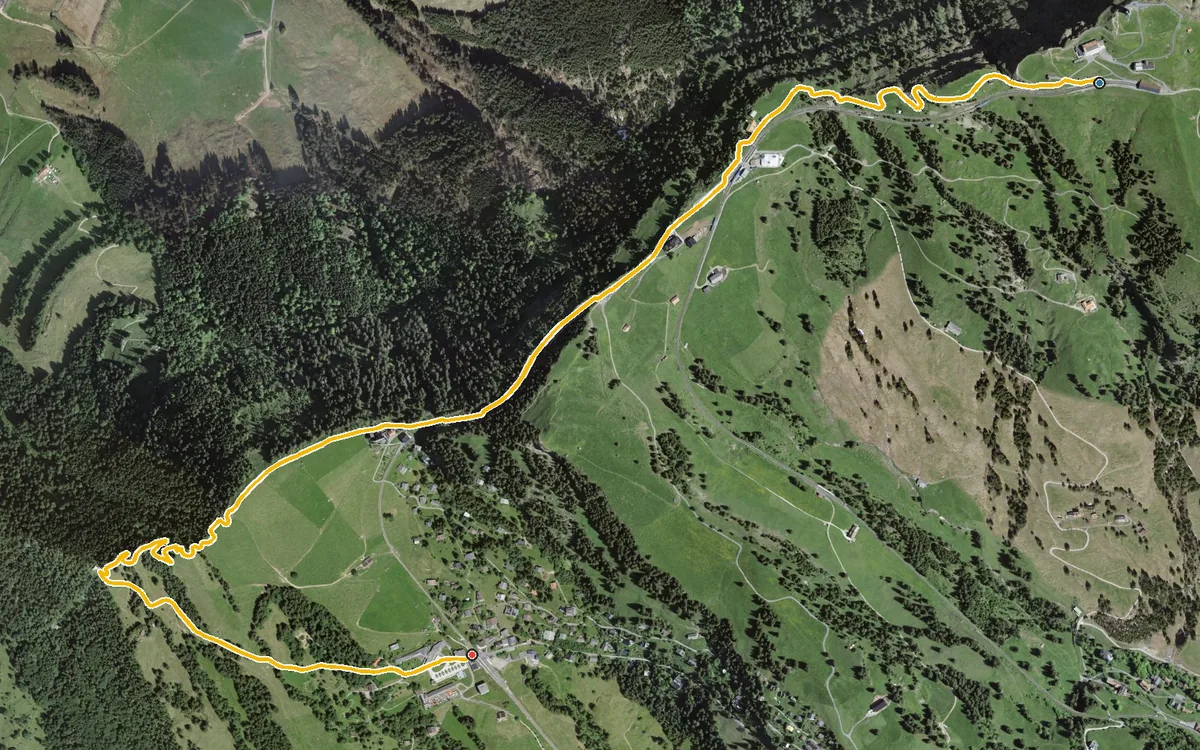 Vista aerea con il percorso tracciato: Sentiero invernale da Rigi Kulm a Rigi Kaltbad