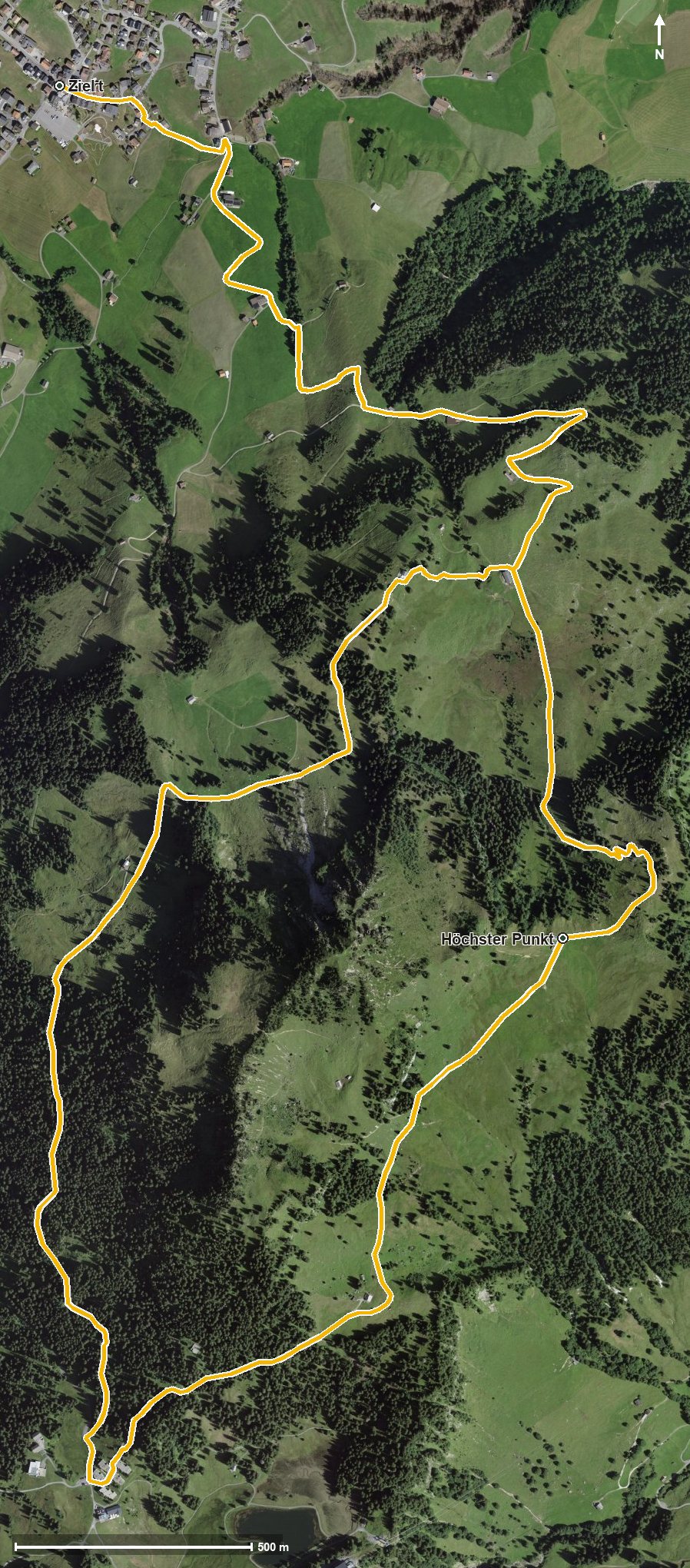 Luftbild mit eingezeichneter Route: Rund um den Roggenstock