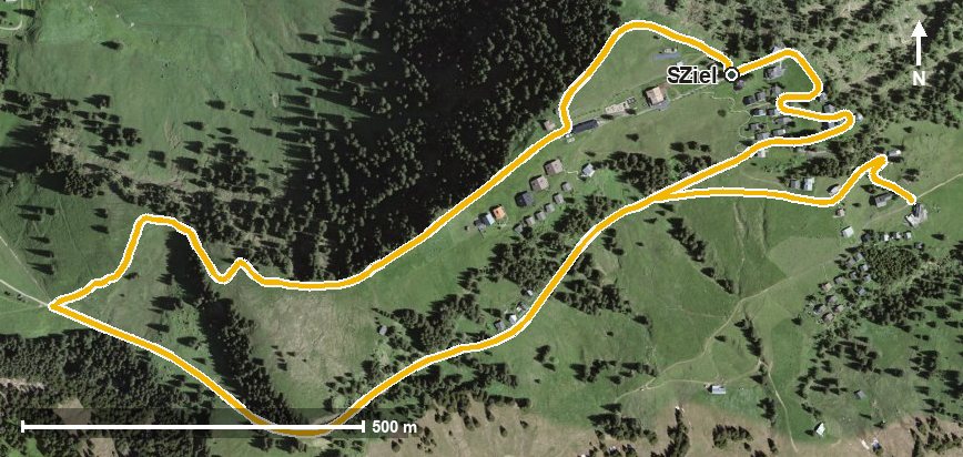 Luftbild mit eingezeichneter Route: Sagenhafter Bänkliweg Rigi