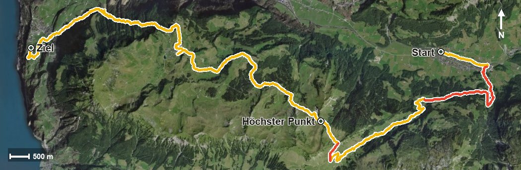 Luftbild mit eingezeichneter Route: Schöpfungsweg Teil 2