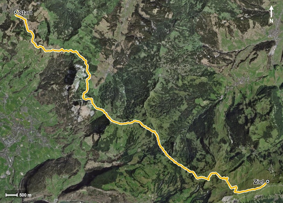 Luftbild mit eingezeichneter Route: Schwyzer Panoramaweg