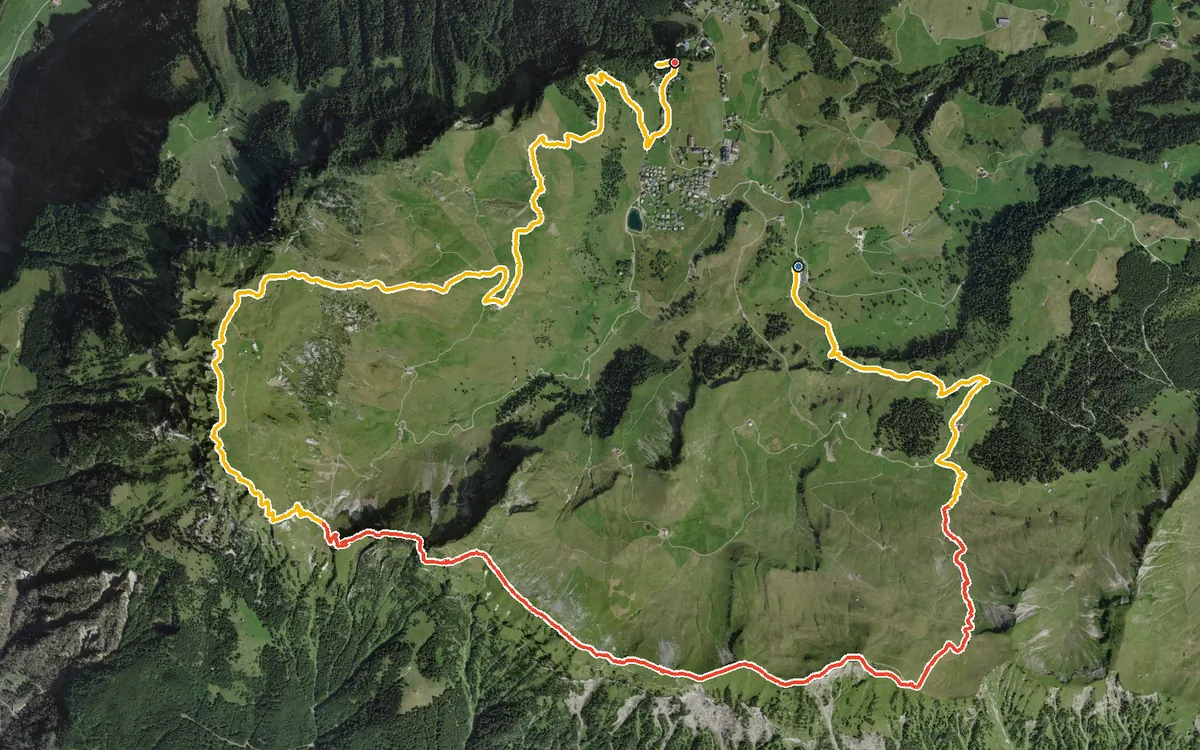 Vista aerea con il percorso tracciato: Per il Chlingenstock al Fronalpstock