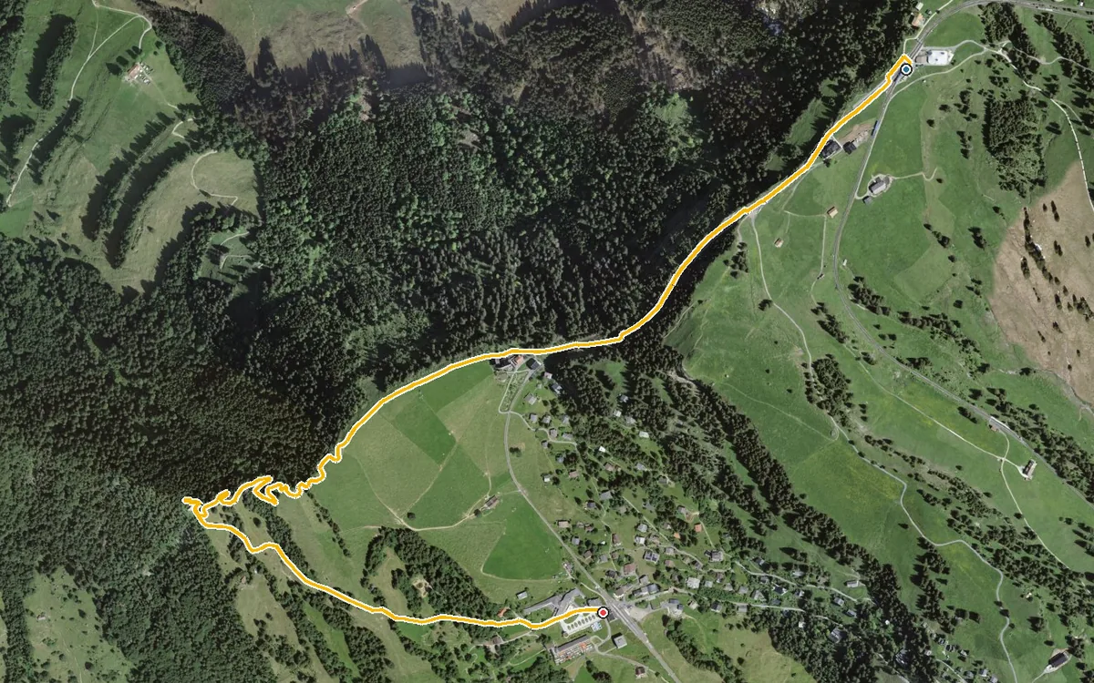 Vista aerea con il percorso tracciato: Vista lago: da Rigi Staffel a Rigi Kaltbad