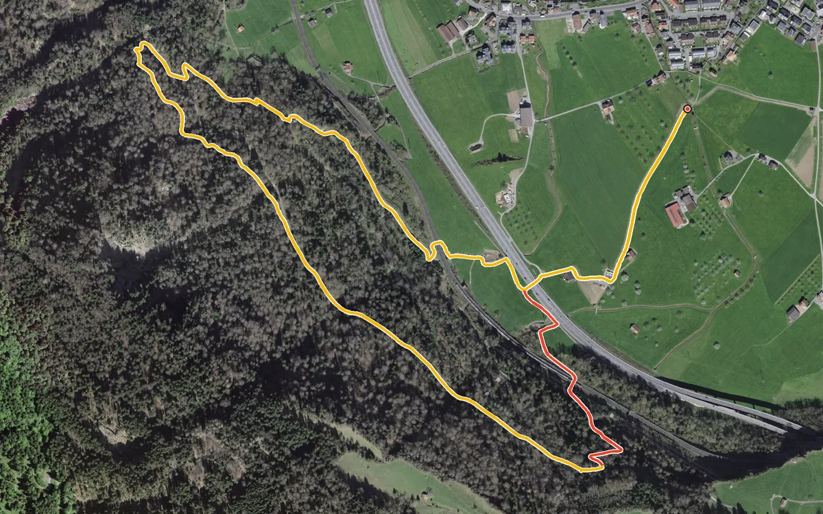 Vista aerea con il percorso tracciato: Anello nel bosco dalla cappella di St. Georg, ad Arth