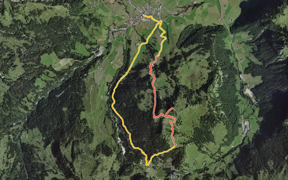Vista aerea con il percorso tracciato: Anello da Oberiberg al Roggenstock