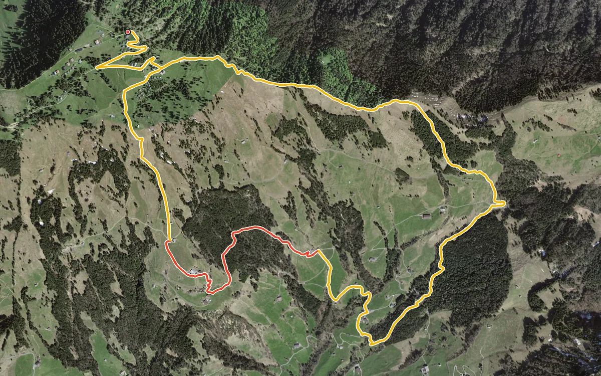 Vista aerea con il percorso tracciato: Anello da Rigi Scheidegg per Ober Gschwend