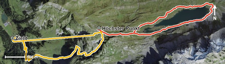 Luftbild mit eingezeichneter Route: WanderWunder Schwyz: Rund um den Glattalpsee