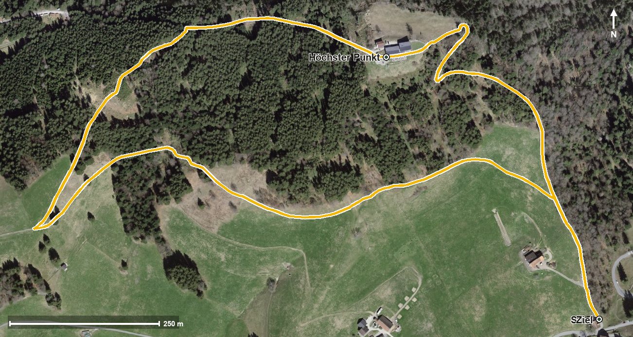 Luftbild mit eingezeichneter Route: WanderWunder Schwyz: Rundwanderung Etzel
