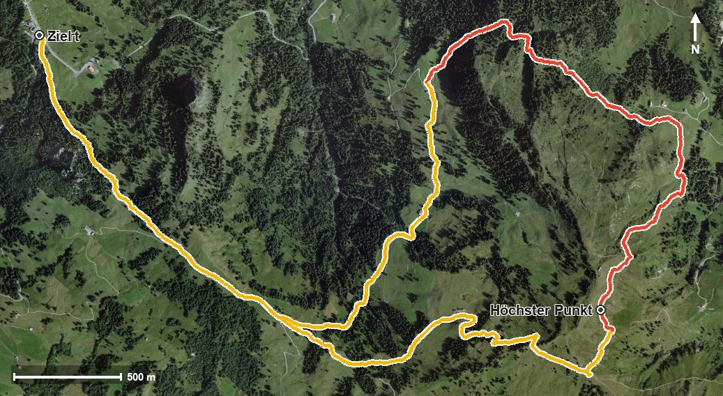 Luftbild mit eingezeichneter Route: WanderWunderSchwyz: Ibergeregg bis Laucherenstöckli