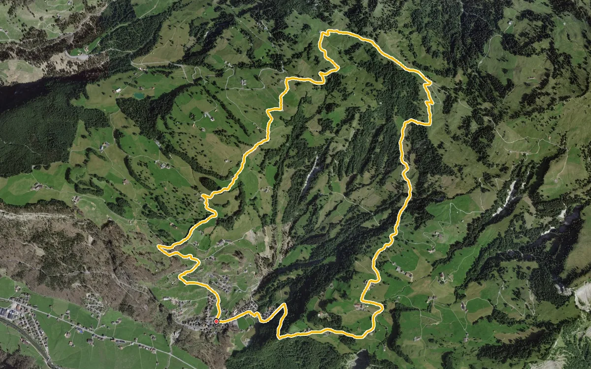 Vista aerea con il percorso tracciato: Anello da Illgau alla Sternenegg